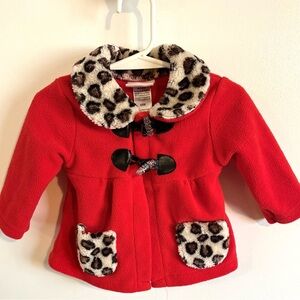 Little Lass Red Puffer Jacket with Leopard Print 6-9 Months Baby Girl